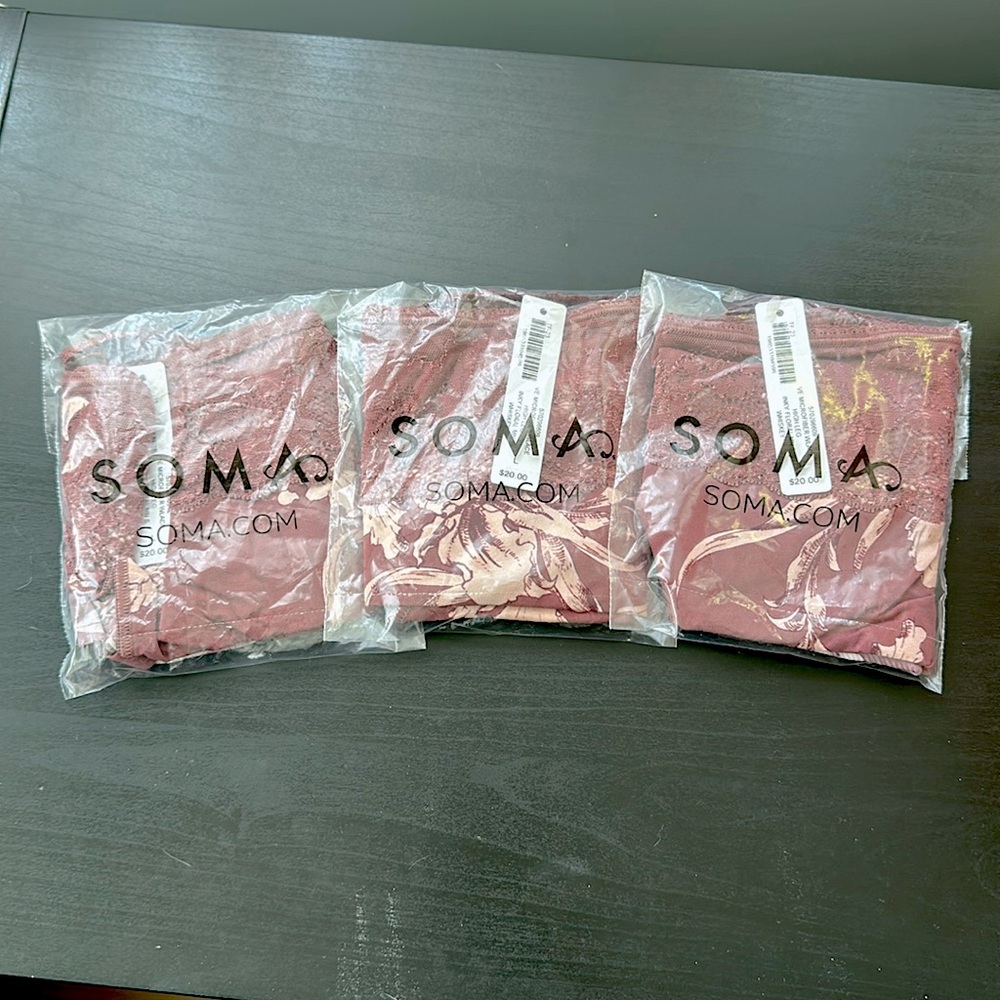 SOMA 3 pair panty - microfiber high leg inky floral whiskey retail $20 each